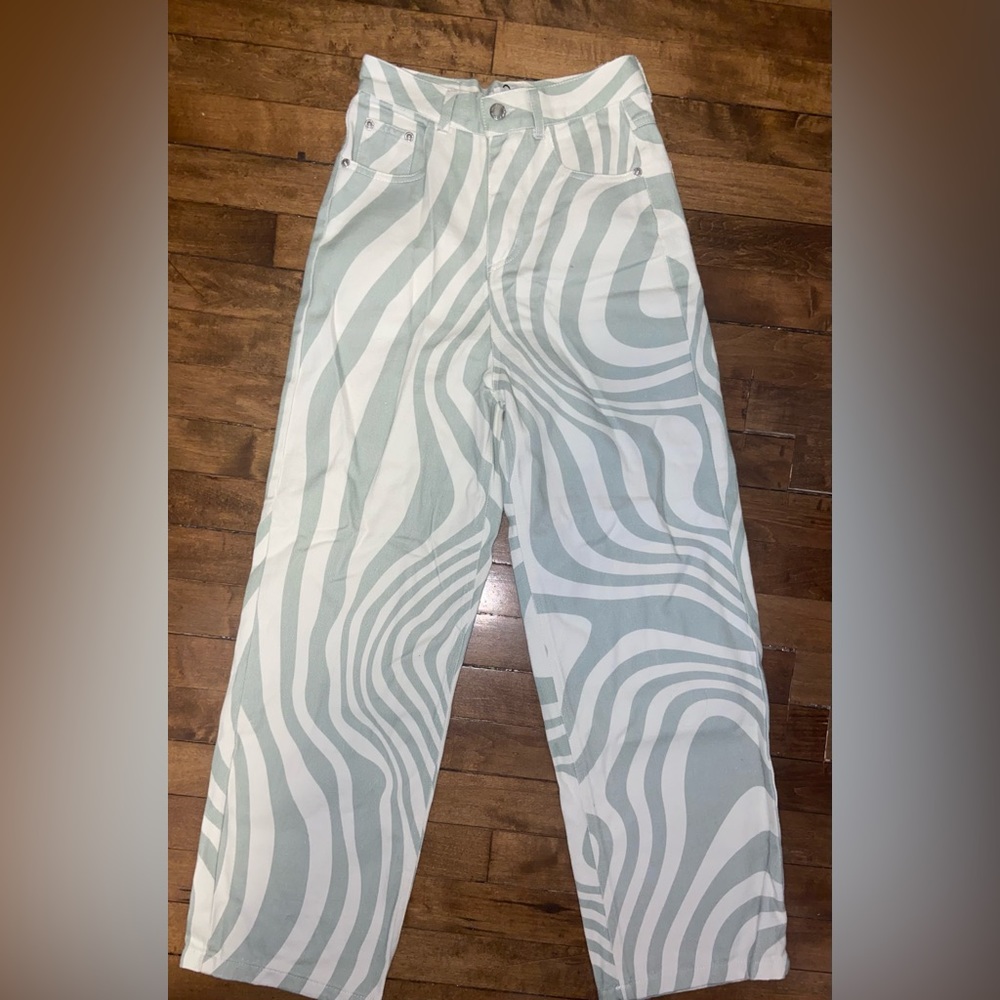 Matcha Swirl High-Waisted Flare Jeans
